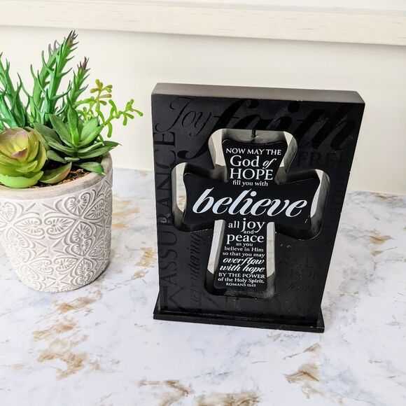 ⭐ Black Spinning Believe/ Trust Cross Decor⭐ - Picture 2 of 3
